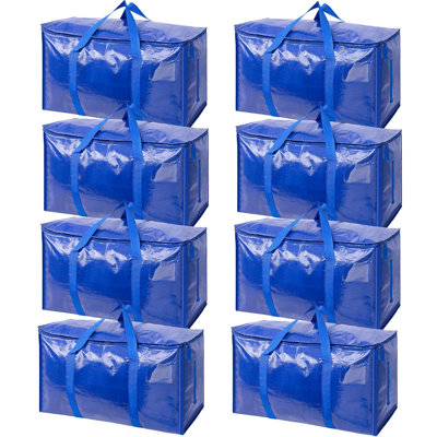 Extra Large Moving Bags With Zippers & Carrying Handles, Heavy-Duty Storage Tote Moving Boxes For Space Saving,(Blue/8 PCS)