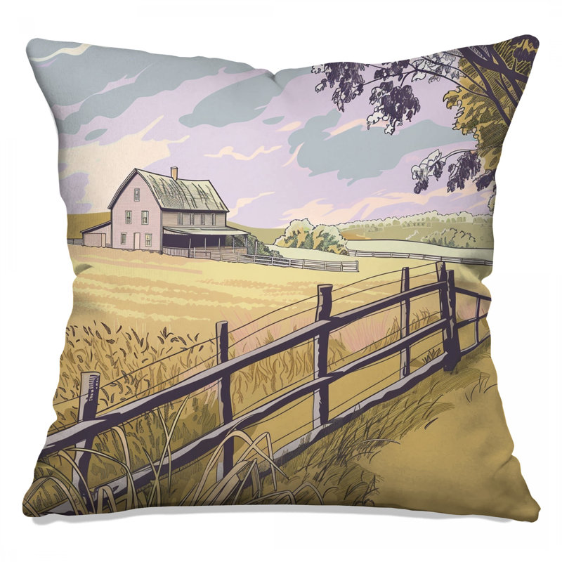 Coussin Farmhouse, coussins double face paysage, Carré 16 po, Beige maison de ferme