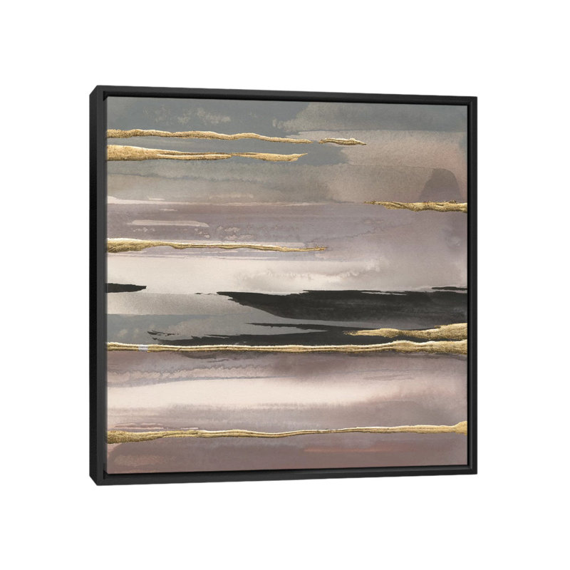 «Gilded Morning Fog IV», reproduction d'art sur toile, H 18 po x l 18 po x P 1,5 po, Toile avec cadre noir, Pas de tapis