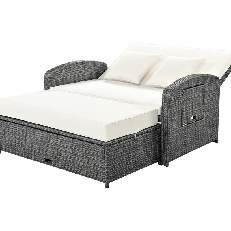 Chaise longue d'extérieur avec coussins moelleux et en polyéthylène - Lit de jour blanc pour espace détente avec dossier réglable et protection intégrée.