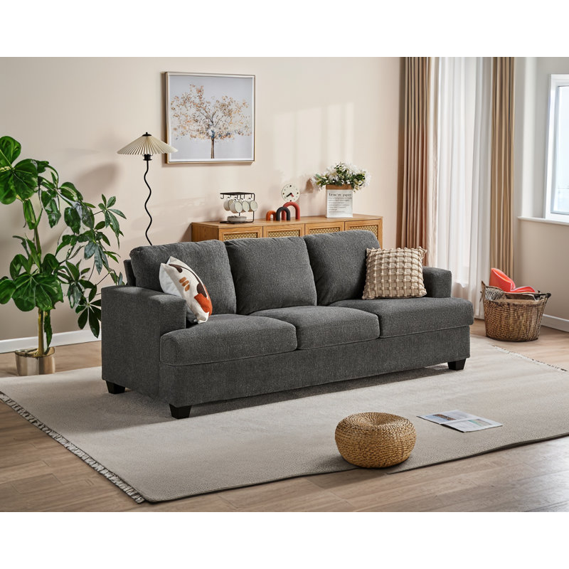 Berlinde 89" Upholstered 3 Seater Sofa, Gray Chenille