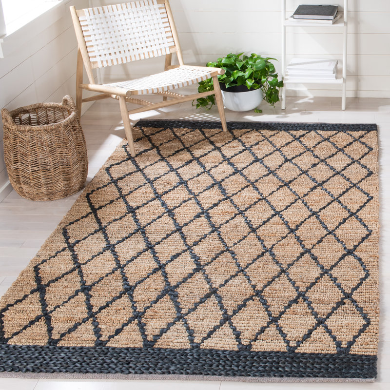 Tapis brun clair à motif géométrique tissé à la main Lyon, Rectangle 8 pi x 10 pi