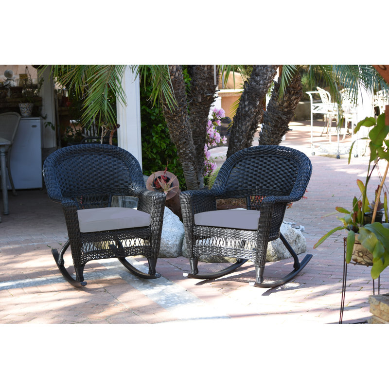 Chaise berçante en osier Raenesha, Noir, Acier