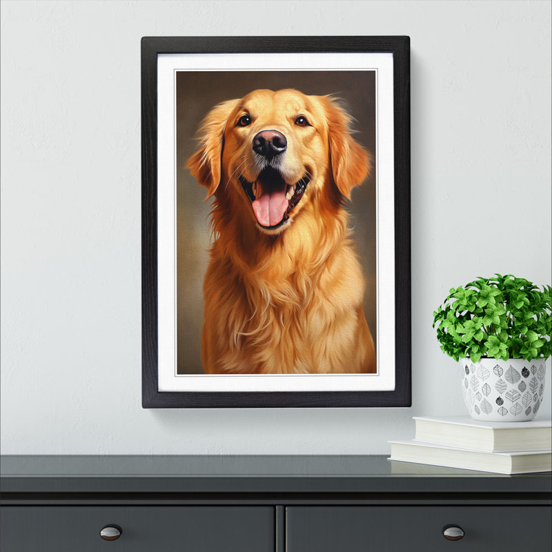 Golden Retriever Realism - Single Picture Frame Print on Wood, Black Framed, 34cm H x 25cm W