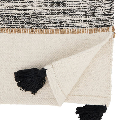 Textured Striped Tassel Table Runner