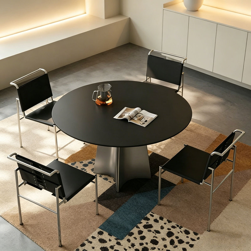 Table de salle à manger ronde Modern, H 29,5 po x l 47,2 po x P 47,2 po, Ensemble de cinq pièces : table, quatre chaises