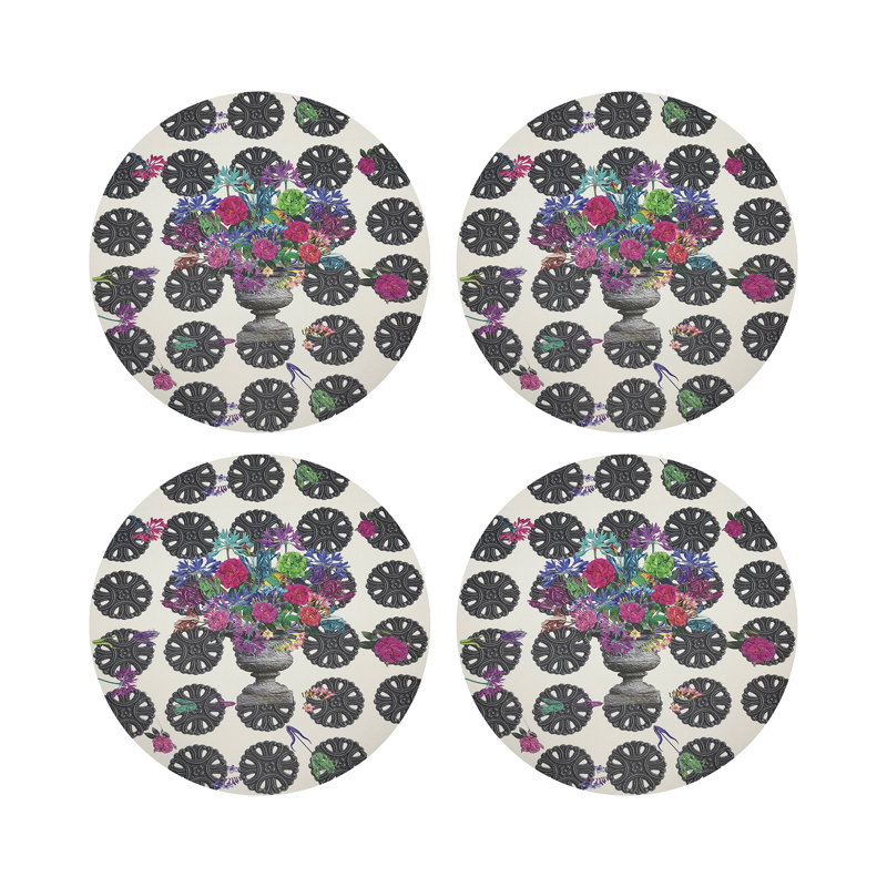 Pistils Metal Bouquet Vegan Leather Round Coasters