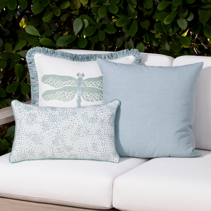 Dragonfly Sunbrella® Throw Square Indoor/Outdoor Pillow Cover & Insert by Elaine Smith, Blue/Green/White