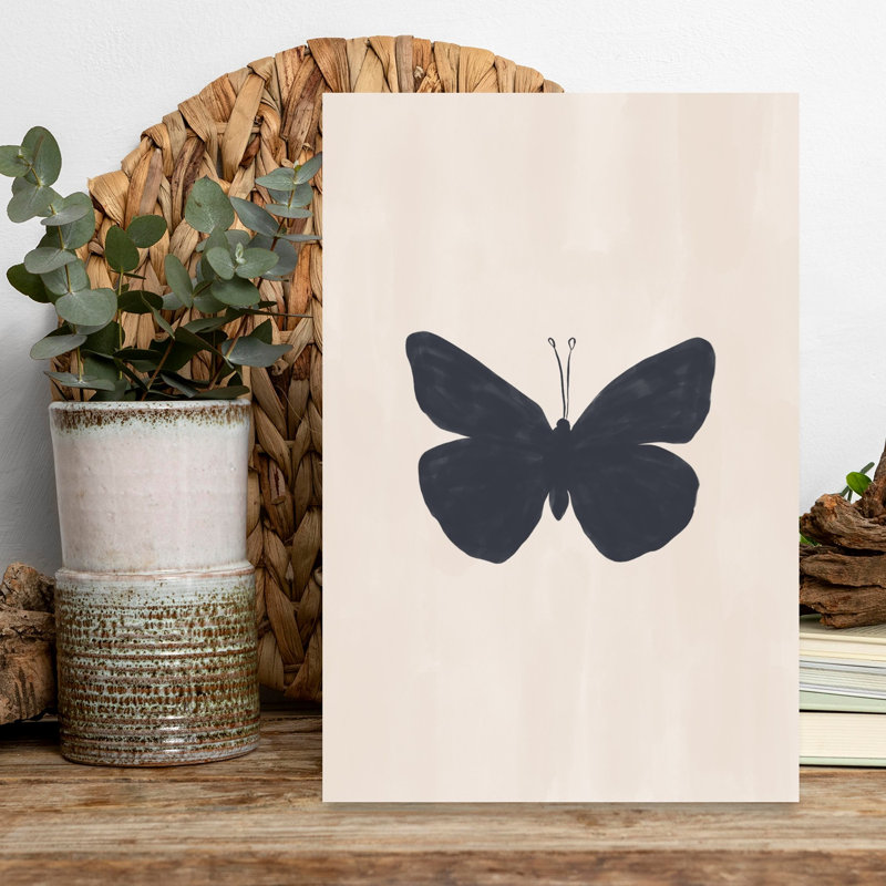 Silhouette de papillon sombre, style minimaliste rustique abstrait, paysage de papillons, art mural nature, 18" H x 12" W
