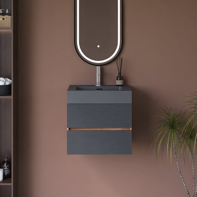 Wall-Mounted Bathroom Vanity With Integrated Solid Surface Basin