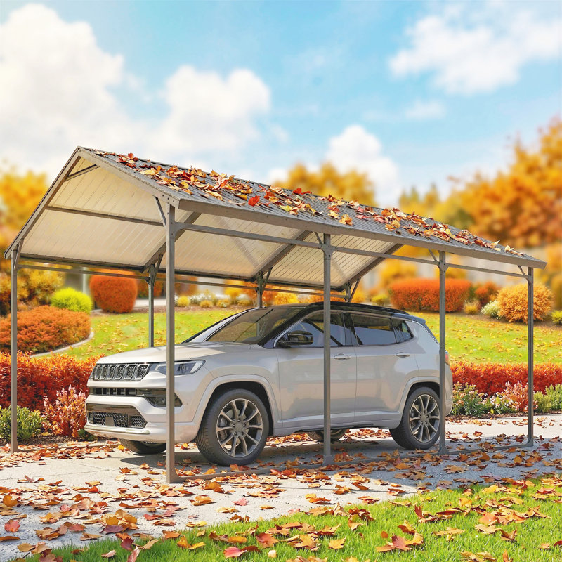 Abri d'auto en métal 10 x 15 pi, robuste avec structure et toit en acier