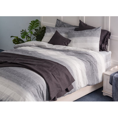  Ensemble de housse de couette 100% coton délavé à rayures teintes