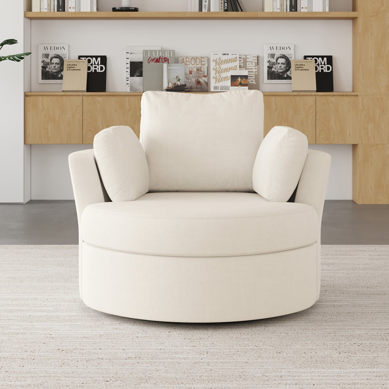 Berey Swivel Barrel Chair, Beige Polyester
