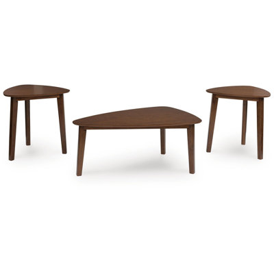 Jeyn 3pc Coffee Table Set with 2 End Tables, Triangular Top, Brown Wood