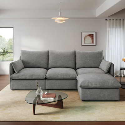 Upholstered Cloud Sofa, Modular Sectional Sofa, Modern  Down Filled Comfort Sofa With Romvable Cover For Living Room, Deep Seat