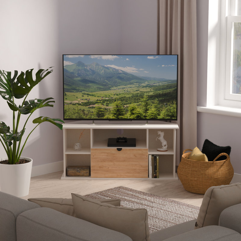 Sunehri Corner TV Unit, 51cm H x 110cm L x 52cm W, Oak/White