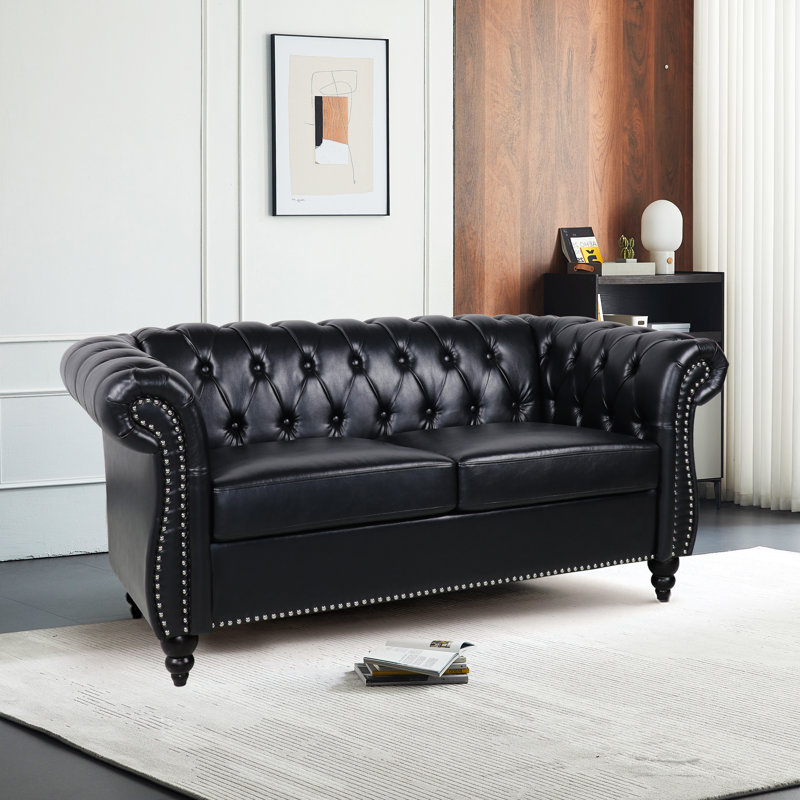 Taleke 62" Upholstered Sofa, Black Faux Leather