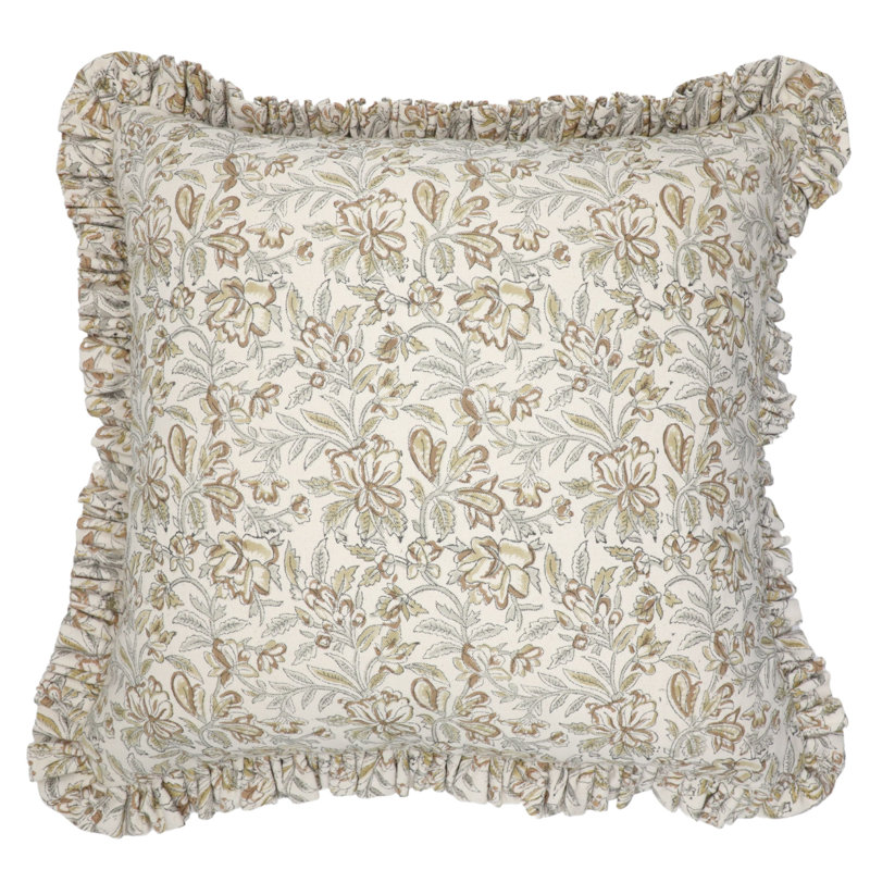 Housse de coussin en coton Floral, H 14 po x l 14 po, Carré