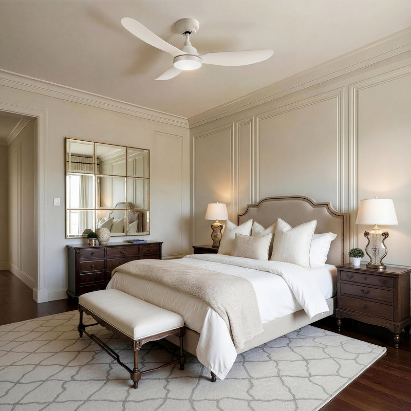 42" Modern Ceiling Fan with Light & Remote, High-Airflow Reversible DC Motor, 3-Color Memory LED, White Ceiling Fan for Farmhouse Transitional Bedroom Small Rooms Home Offices