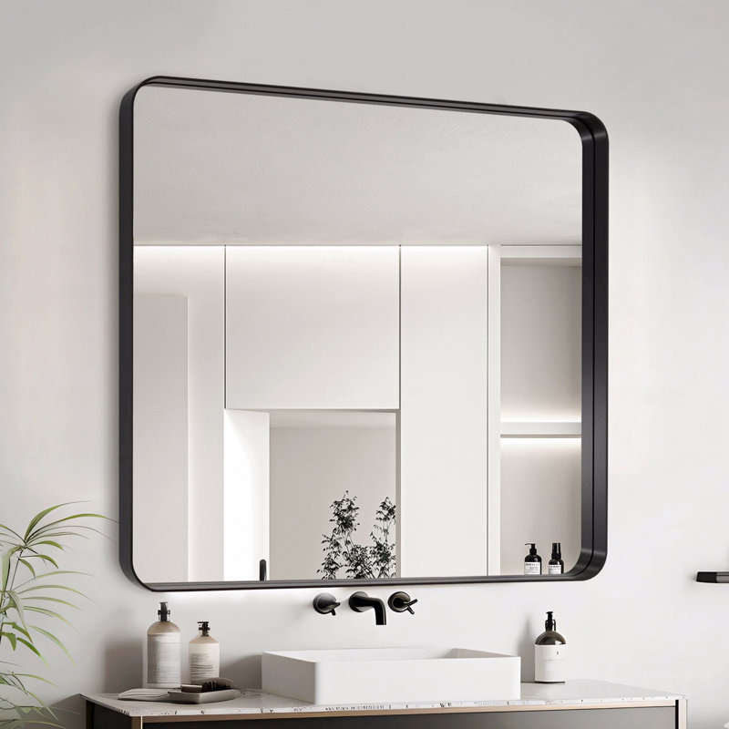 Miroir d'appoint, Carrée, Noir, 36 po x 36 po