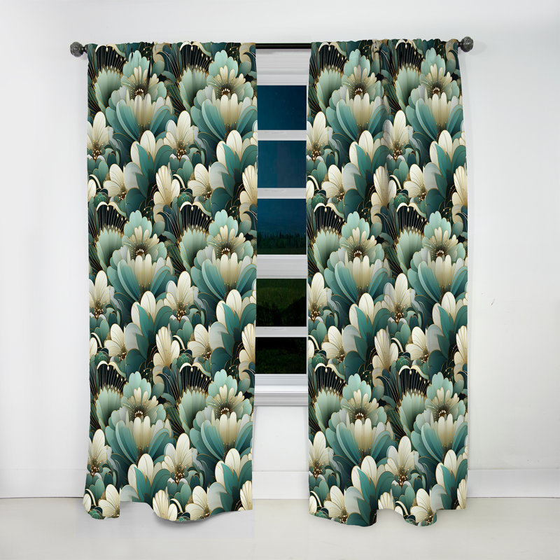 Motif décoratif damassé vert - rideau en velours bohémien - obscurcissant - 1 panneau, L 52 po x L 108 po