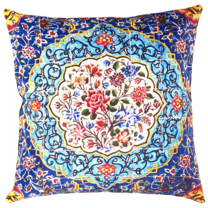 Throw Square Pillow Cover & Insert, Navy Blue/Malibu/White/Red/Gold Floral