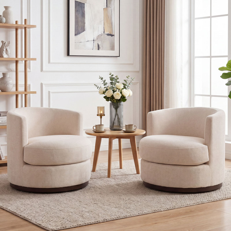 Fauteuil demi-tonneau pivotant en bois massif, Blanc