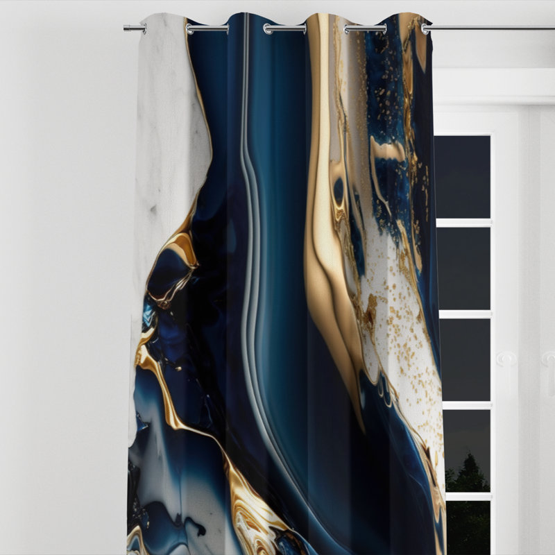 «Abstract Geode Waves Blue V» - Rideau à œillets occultant moderne - 1 panneau, L 52 po x L 84 po, Œillets argentés