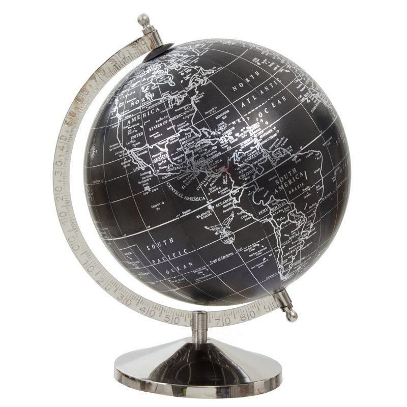 Felt Tabletop Globe, 27cm H x 20cm W x 20cm D, Silver/Black