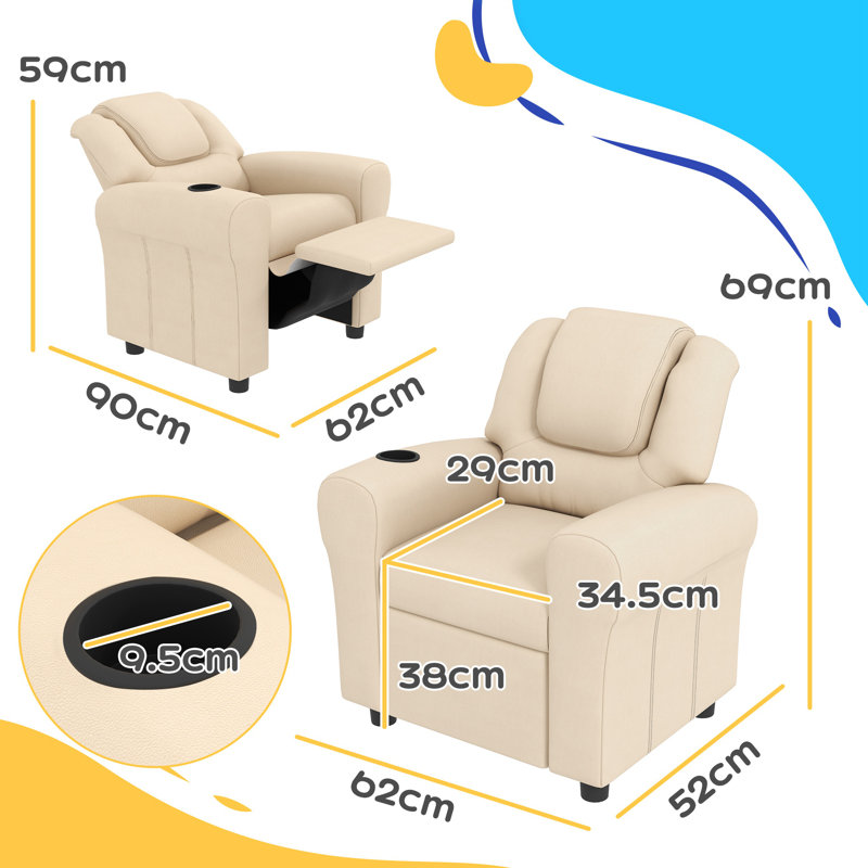 Puzant Kids Recliner Chair PU Leather Adjustable Backrest Footrest Beige