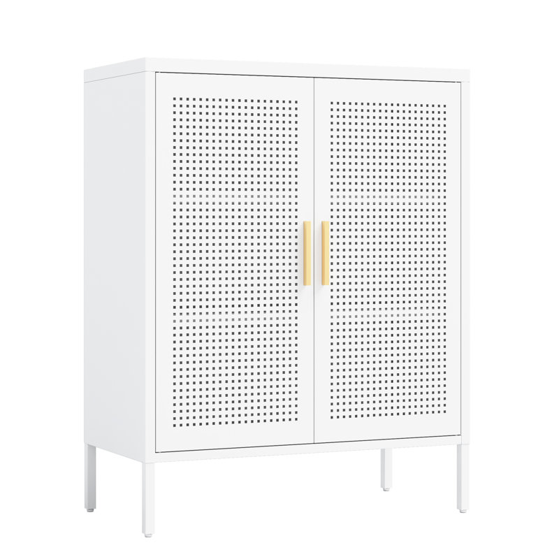 Unité de rangement en métal blanc, 2 tablettes réglables à 2 portes, acier à haute résistance, protège de la saleté thermique, pour la salle de garage de garage, entrepôt de 16,06 po de largeur