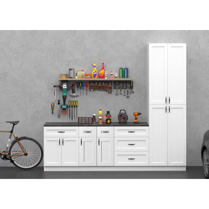 Armoire de base à porte simple en bois massif blanc Shaker, pour la cuisine, la buanderie et la salle de bain.