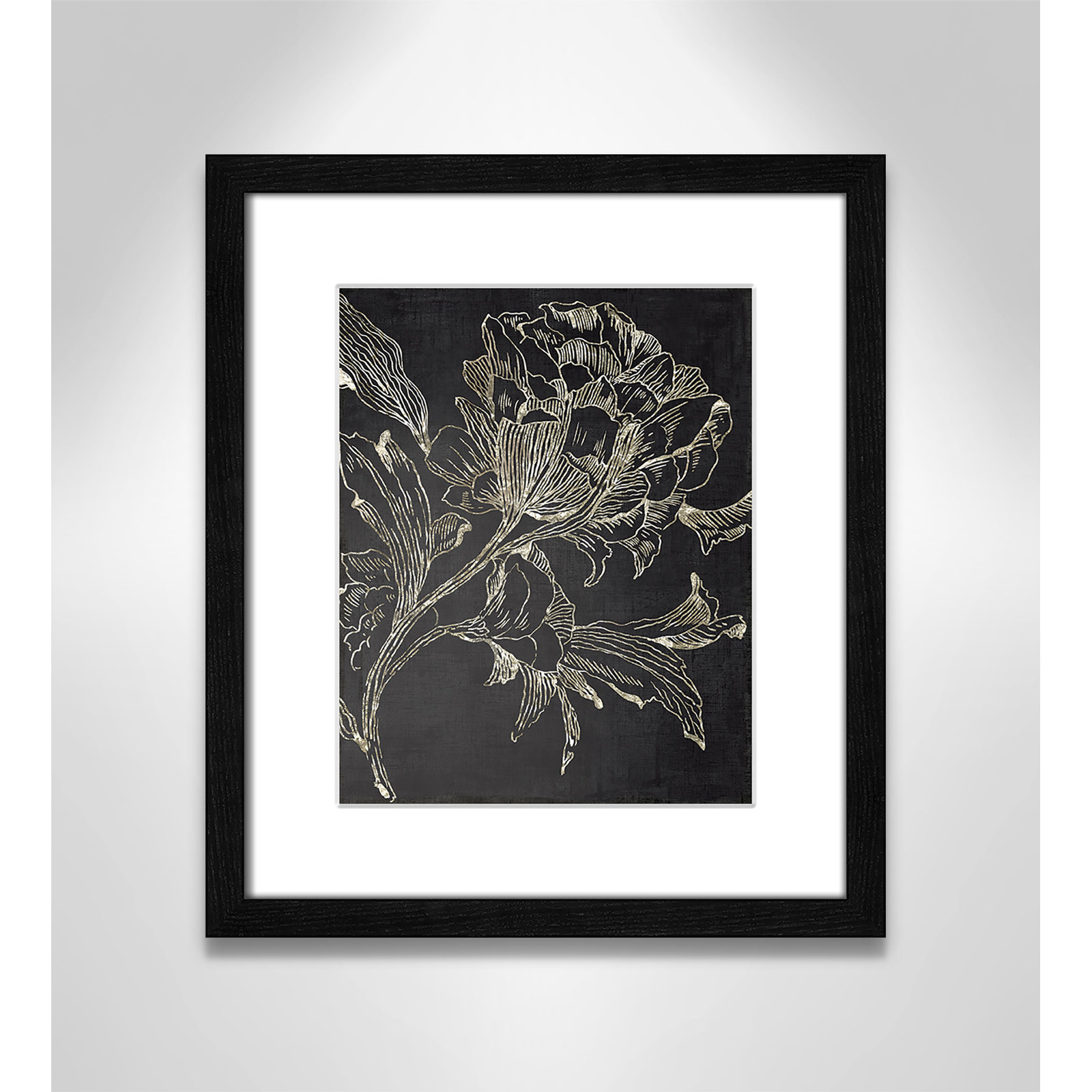 Golden Flower Folklore I by Asia Jensen - Picture Frame Graphic Art Print, 15" H x 13" W, Black Framed