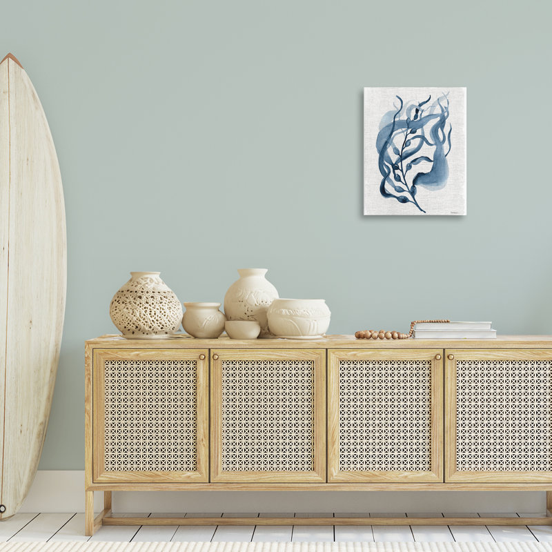 Toile à feuille d'herbe bleue fluide, design par Carol Robinson, H 20 po x l 16 po