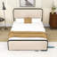 Lit plateforme en métal avec tête de lit tapissier, pieds centraux et rangement sous le lit-399178848-376905875