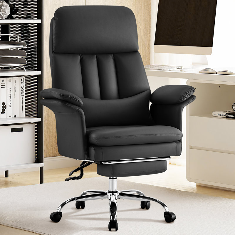 Fauteuil de direction avec repose-pieds et coussin lombaire, Noir