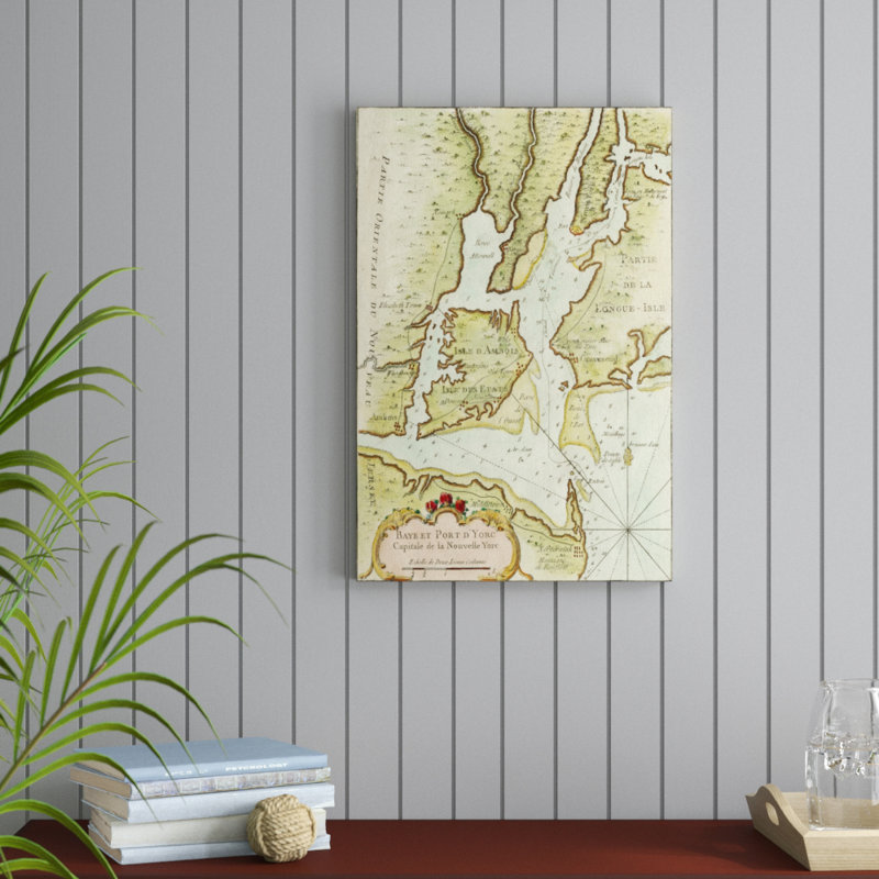 Petite Map Of The Port Of New York - Print on Canvas, 76cm H x 51cm W, Wrapped Canvas