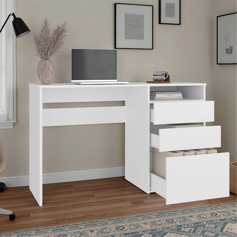 Bureau d'écriture blanc à 3 tiroirs