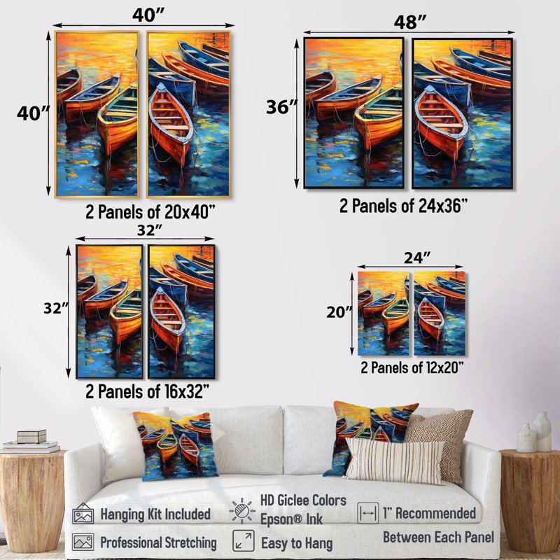 Bateaux dans le port I - art mural moderne sur toile, 20" H x 24" W, Floater Framed Print without Mat, Silver