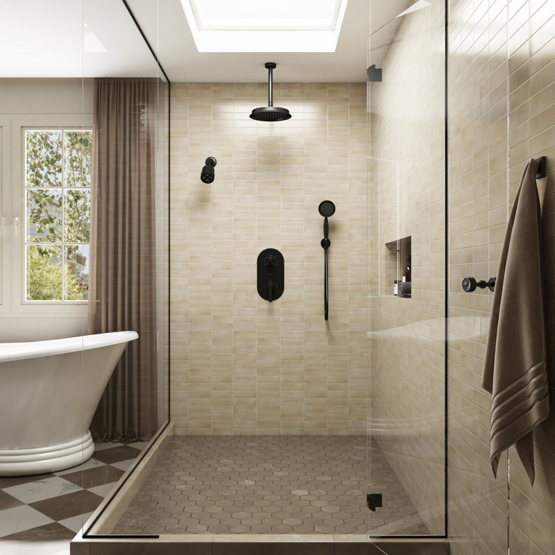 Vintage Racetrack Thermostatic Rainfall Shower System with Dual Showerheads & 3-Way Diverter