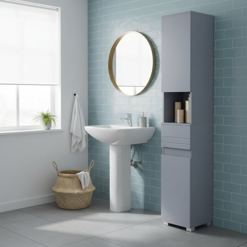 Engineered Wood Freestanding Bathroom Cabinet, Grey