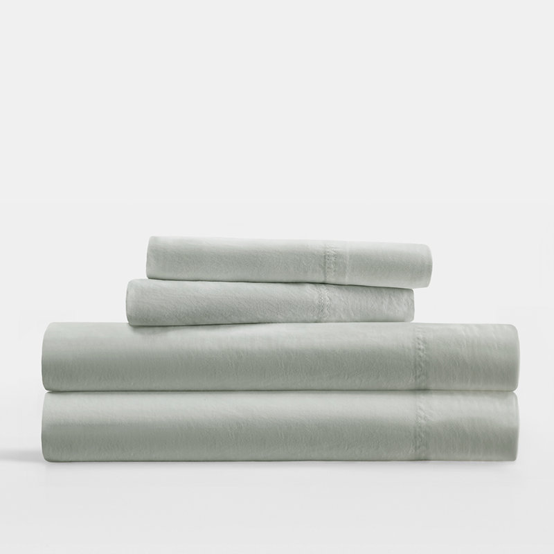 Ensemble de draps en coton uni, Vert, Ensemble de draps pour taille de lit simple avec d