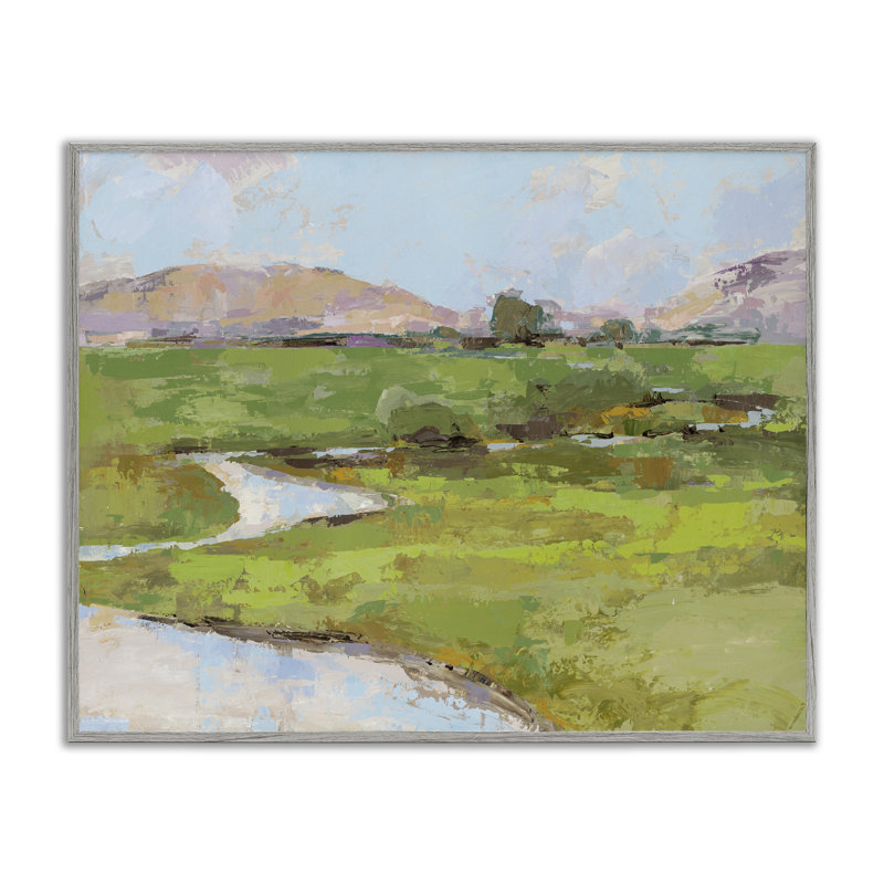 «Hillside Winding Stream», art de la giclée encadrée par Trevor Copenhaver, H 11 po x l 14 po, Estampe numérique Farmhouse