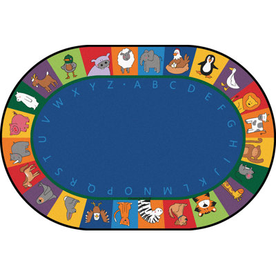 All The Animals Literacy Seating KID$Value PLUS Tufted Blue Classroom Rug Oval