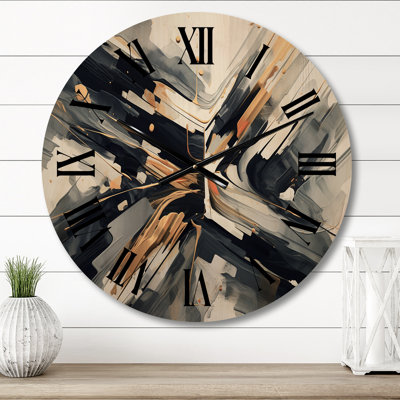Horloge murale surdimensionnée en bois doré et gris Abstractions I - Formes abstraites