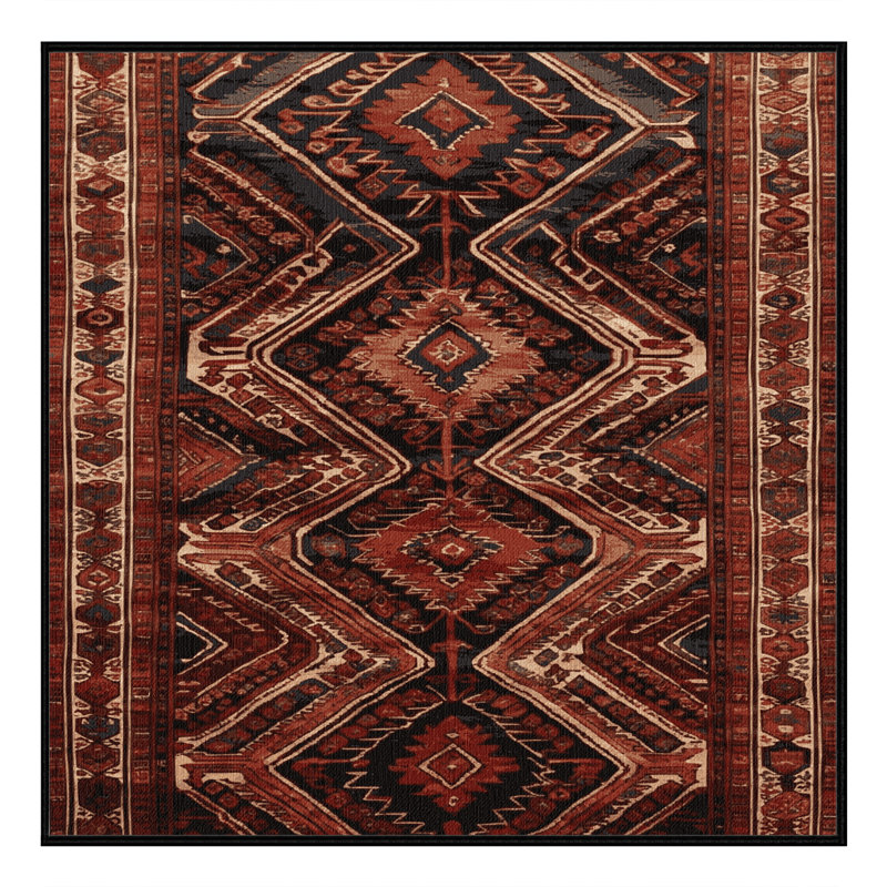 Tapis persan noir lavable à la machine, Carré 8 pi