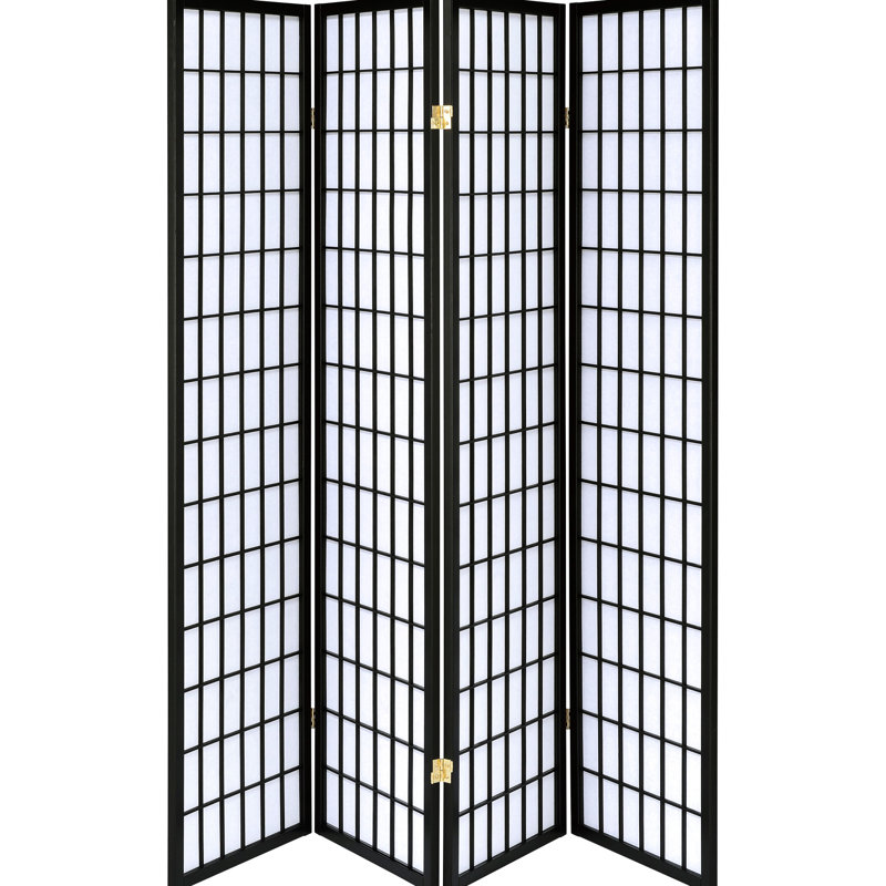 Paravent décoratif noir à 4 panneaux, papier blanc léger, bois d'hévéa, hauteur de 71,41 pouces, largeur de 69,5 pouces, papier moderne et esthétique convenant à différents styles