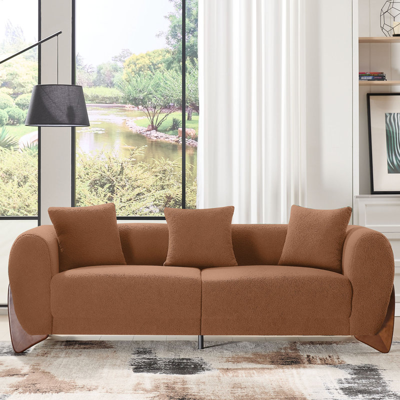 Canapé rembourré 87 po avec pieds en bois massif Sherpa, Caramel