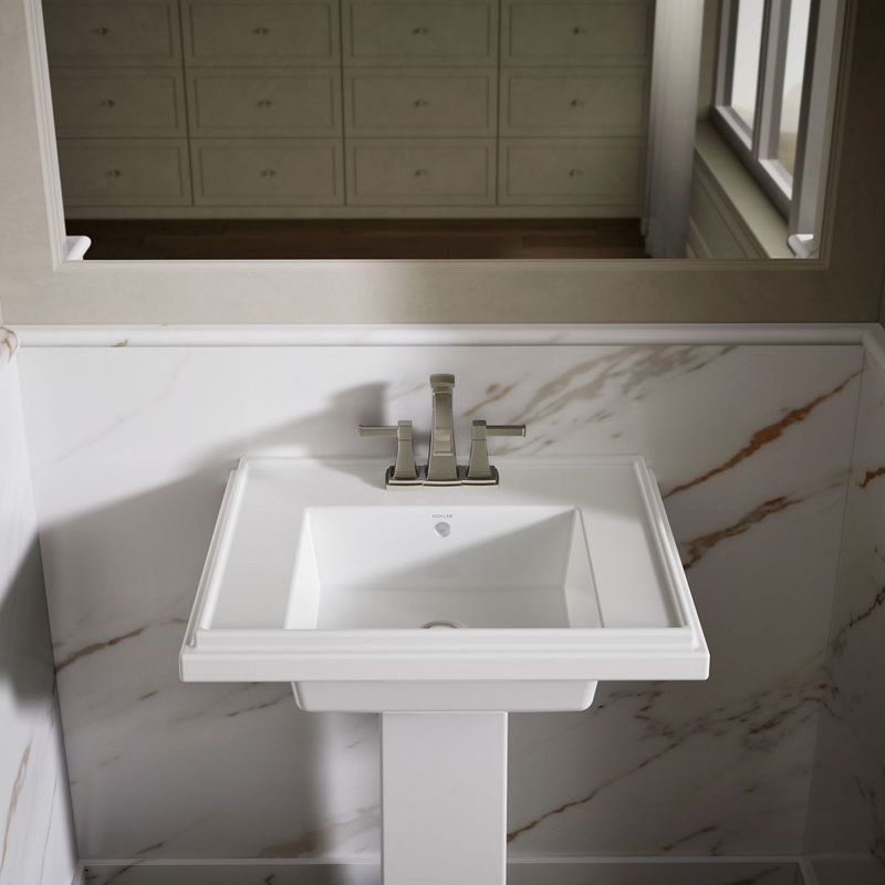 Tresham® Ceramic 24" Pedestal Bathroom Sink with Overflow, Centerset Faucet, White