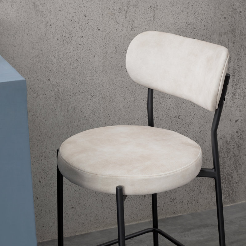 2x Mateiu 67 Velvet Upholstered Bar Stool, Cream